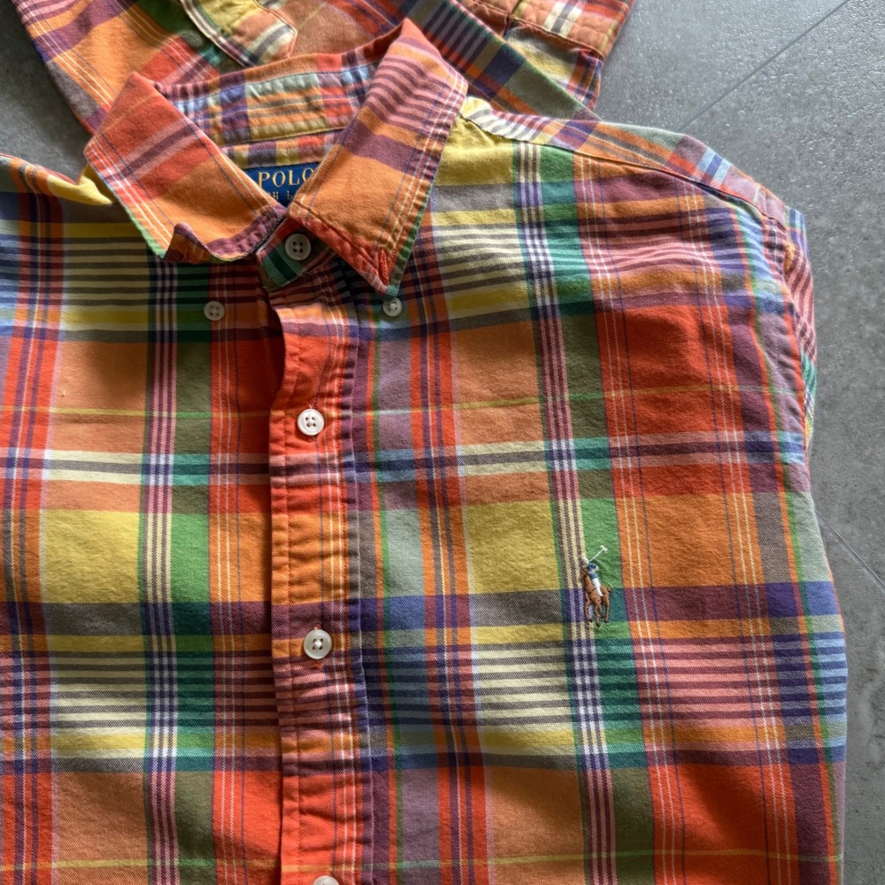 Polo Ralph Lauren Button Down Shirt Large Orange Plaid Classic Fit Long Sleeve - Picture 4 of 8